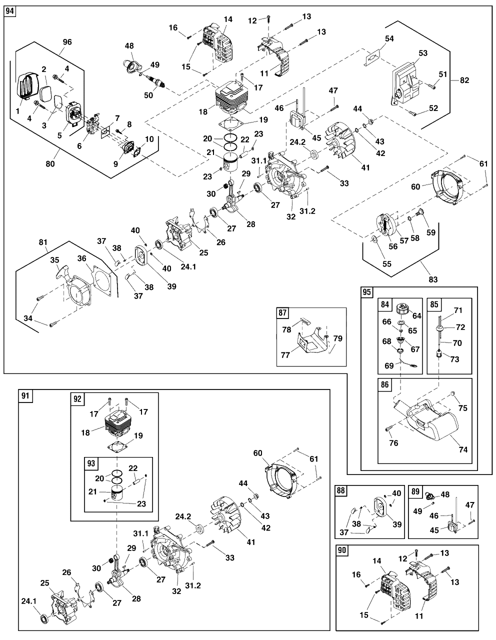 Engine Group Sp43 Diagram and Parts List for SP43 1697287-A Briggs and Stratton Brush Cutter
